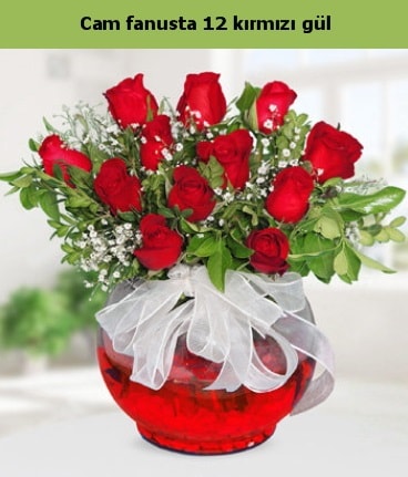 Cam içerisinde 12 adet kırmızı gül  Antalya Melisa internetten çiçek satışı 